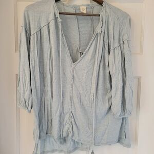Free People Light Blue V-Neck Blouse